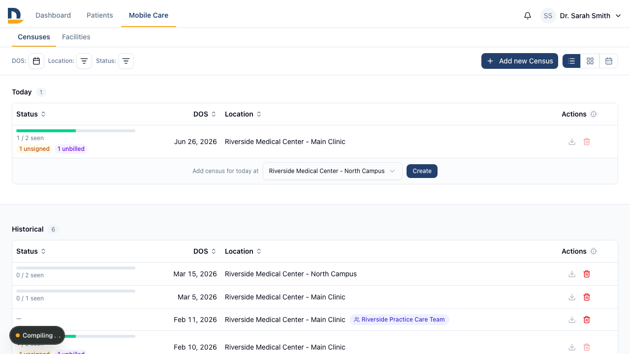 Care team censuses appear in the provider's list with a team badge — all team members share one unified view without duplicating entries