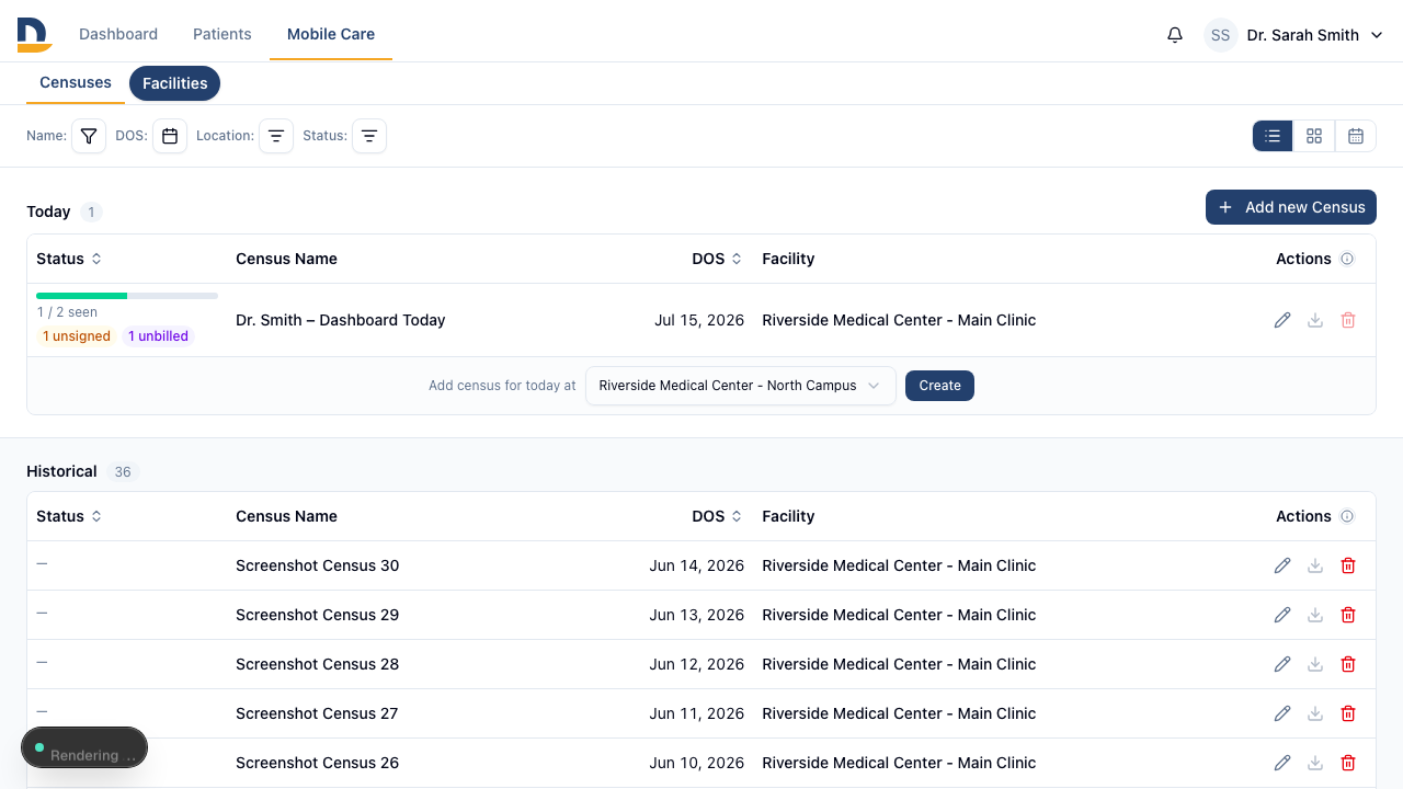 The Historical section of the Censuses list shows one server-fetched page at a time, with pagination controls to move through older rounds without loading everything at once.