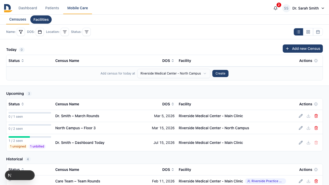 Team censuses appear in every team member's census list with a team badge.