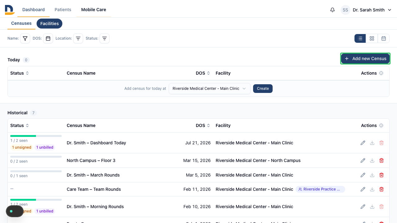 Click Add Census from the census list to start a new round.