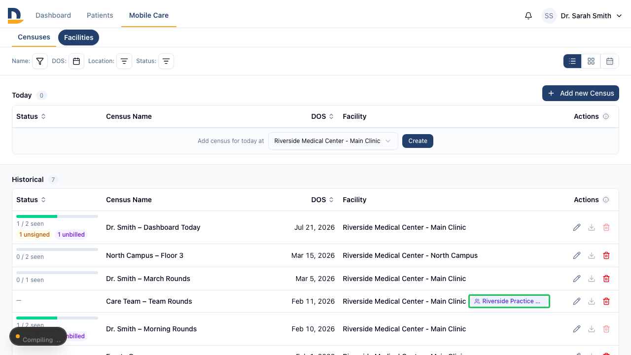 Team censuses appear in every team member's census list with a team badge.