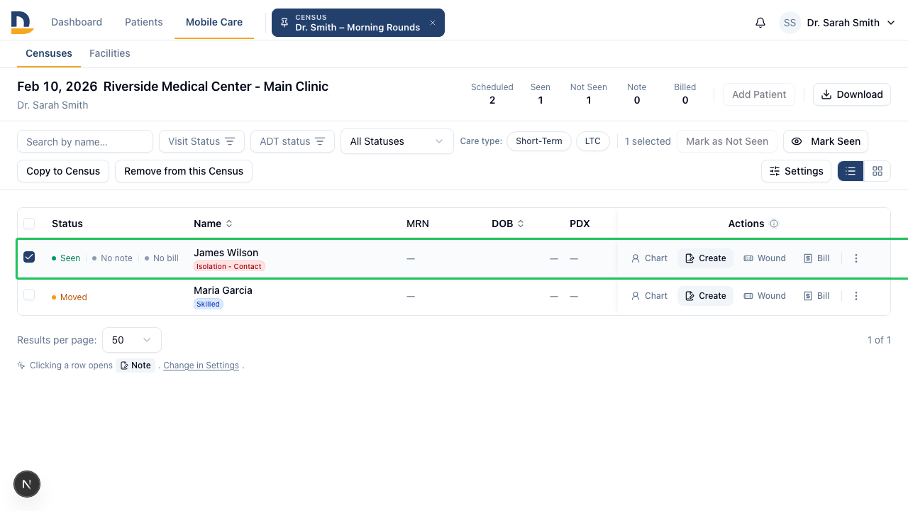 Bulk Not Seen — select a group and log a shared reason in one window.